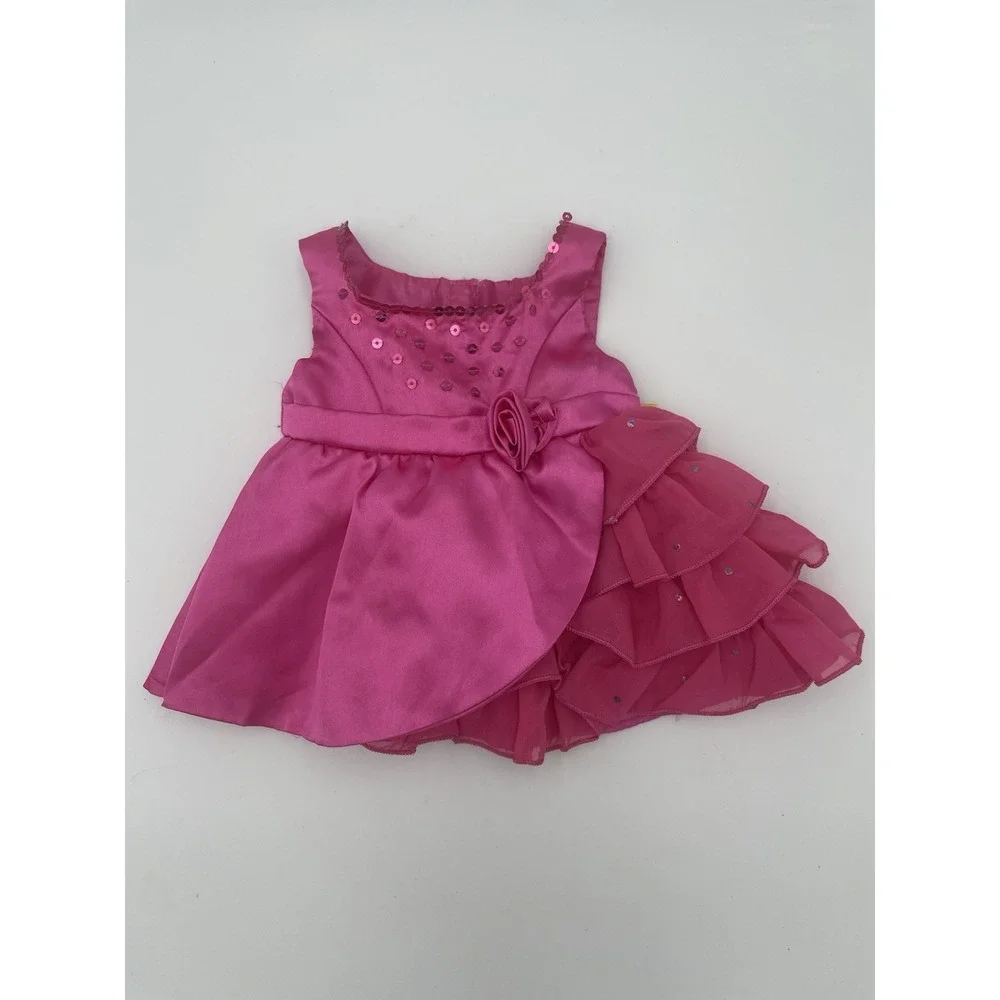 Build a Bear Pink‎ Satin Dress Ruffles Sequins Rosette